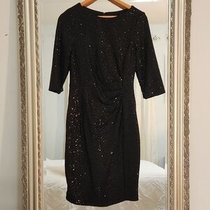 Vince Camuto Black Sequin Long Sleeve Dress